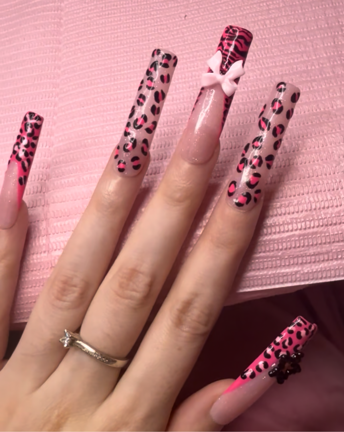 Pink Leopard Y2K Nails