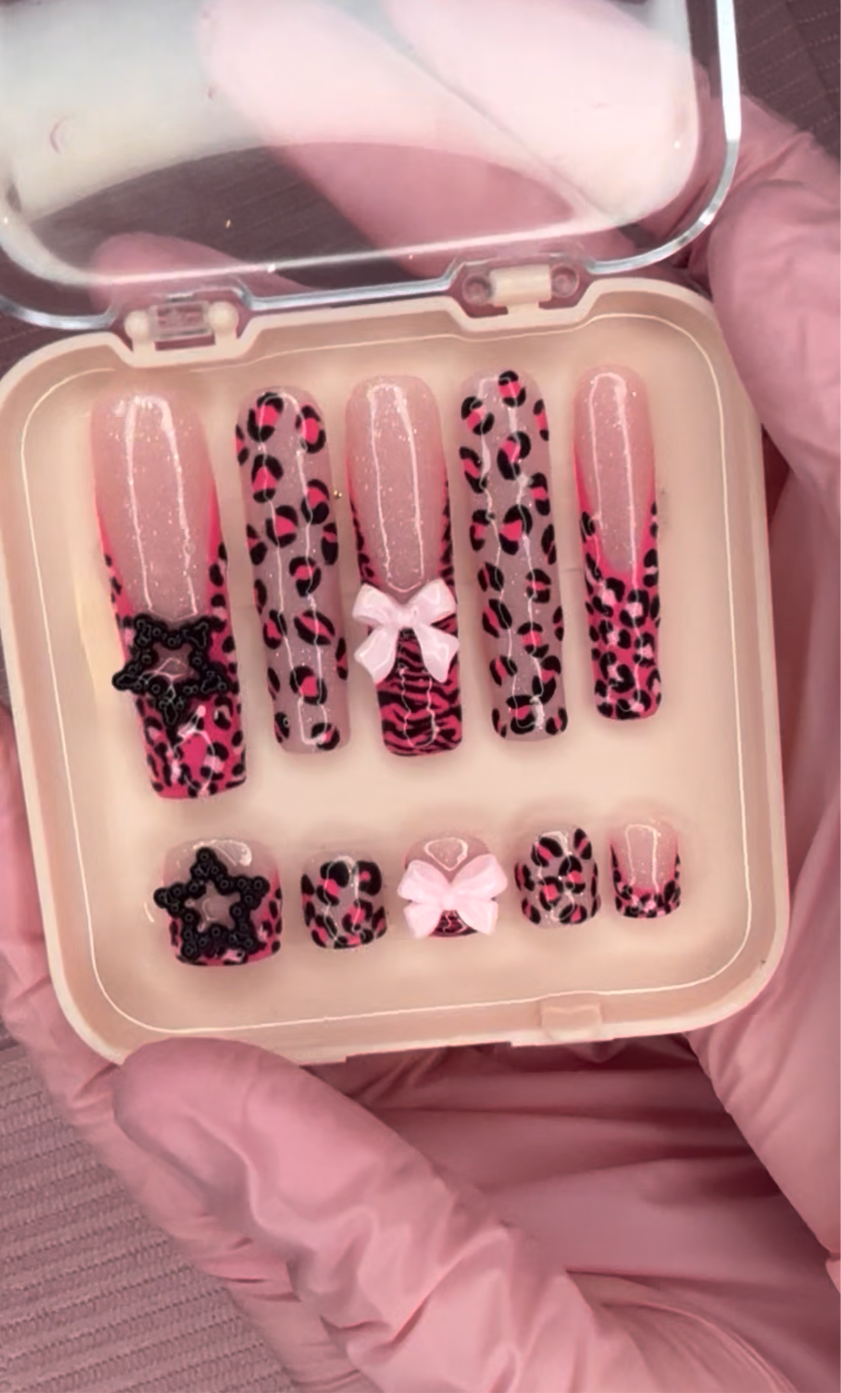 Pink Leopard Y2K Nails