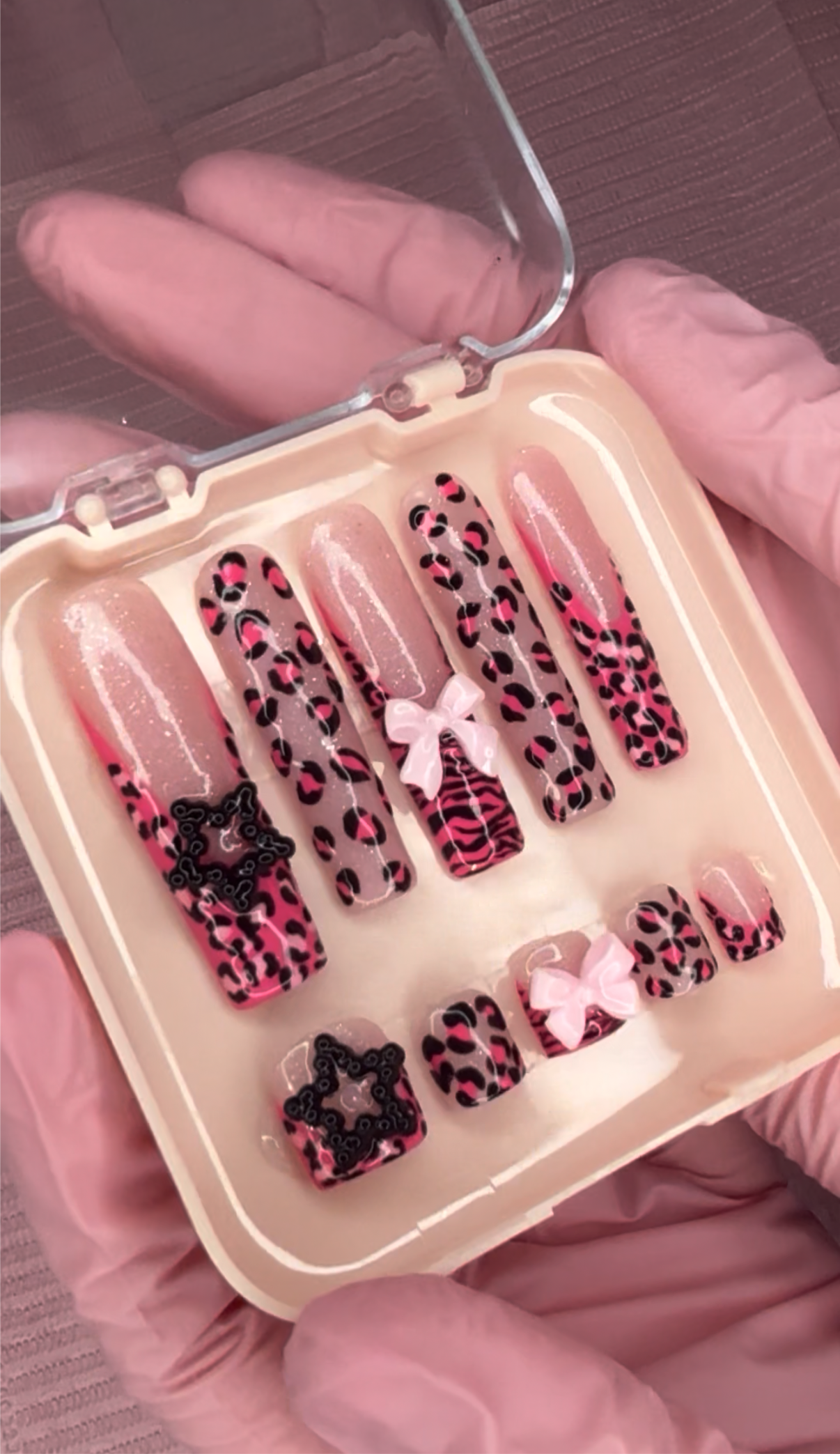 Pink Leopard Y2K Nails
