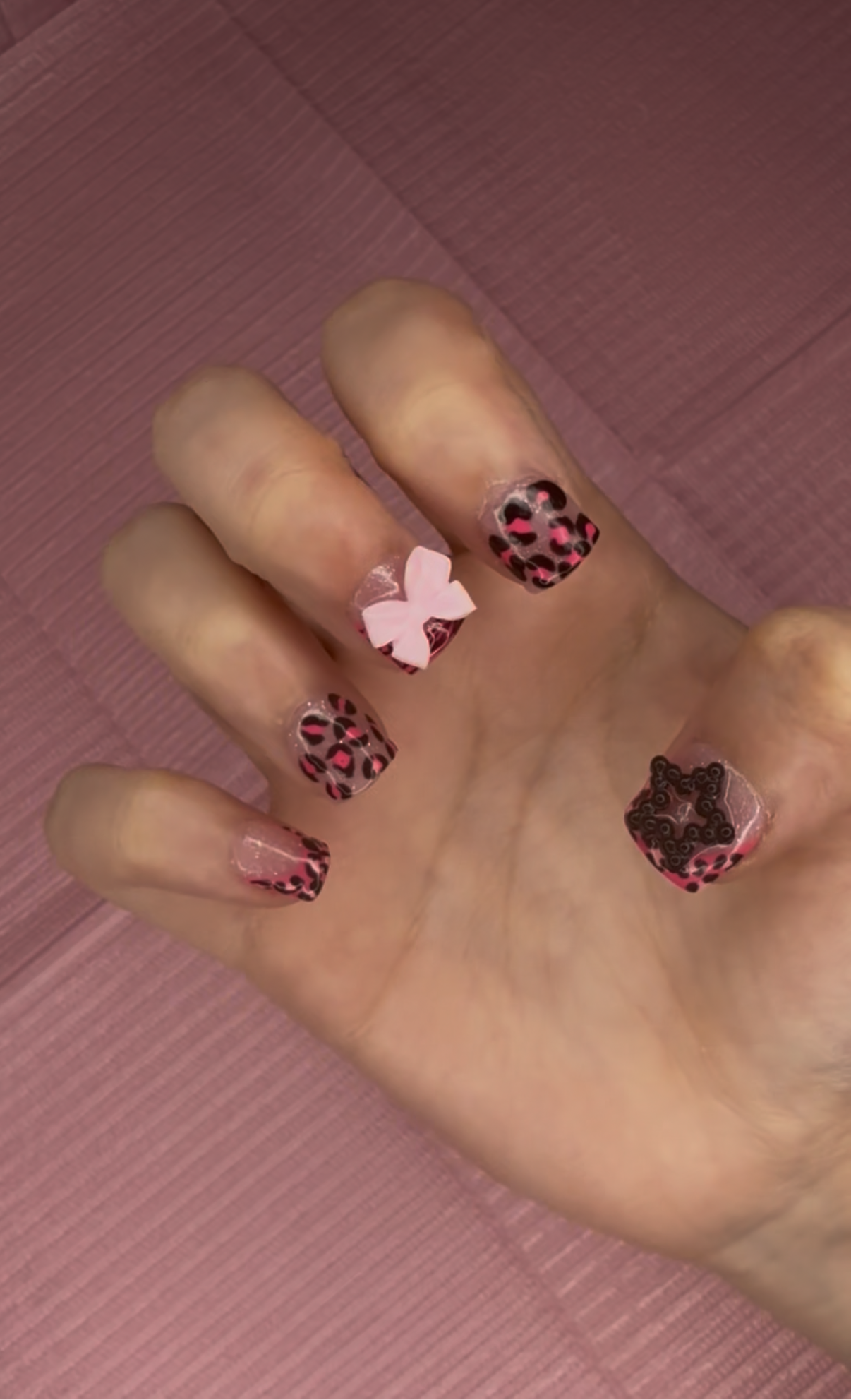 Pink Leopard Y2K Nails
